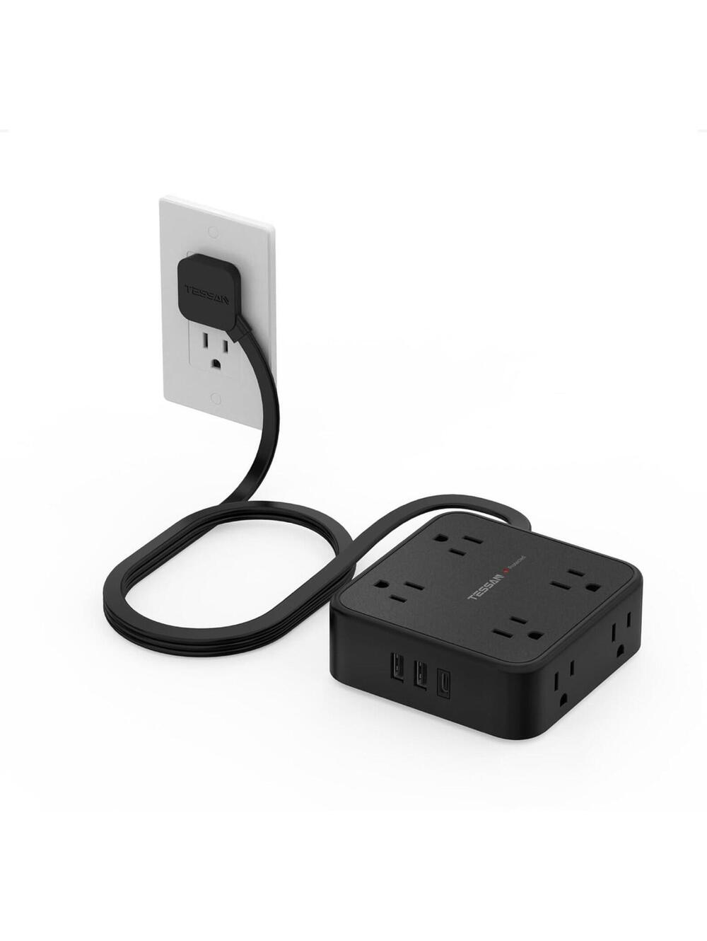Surge Protector Power Strip 8 Outlet 2 USB 1 USB-C Flat Plug 5FT Cord TESSAN NWB